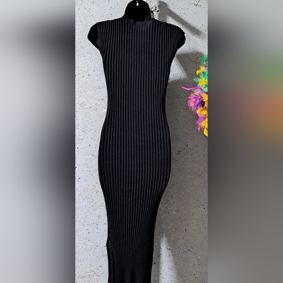 #098 Sz XS Maxi Dress - Freshman1996  Black Ribbed Knit - Picture 7 of 14